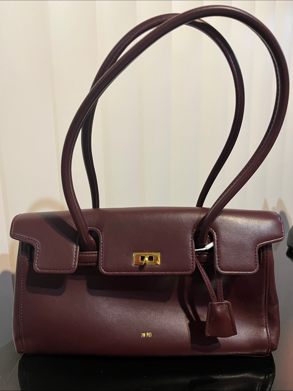 JW PEI Wine-Red Structured Top-Handle Satchel